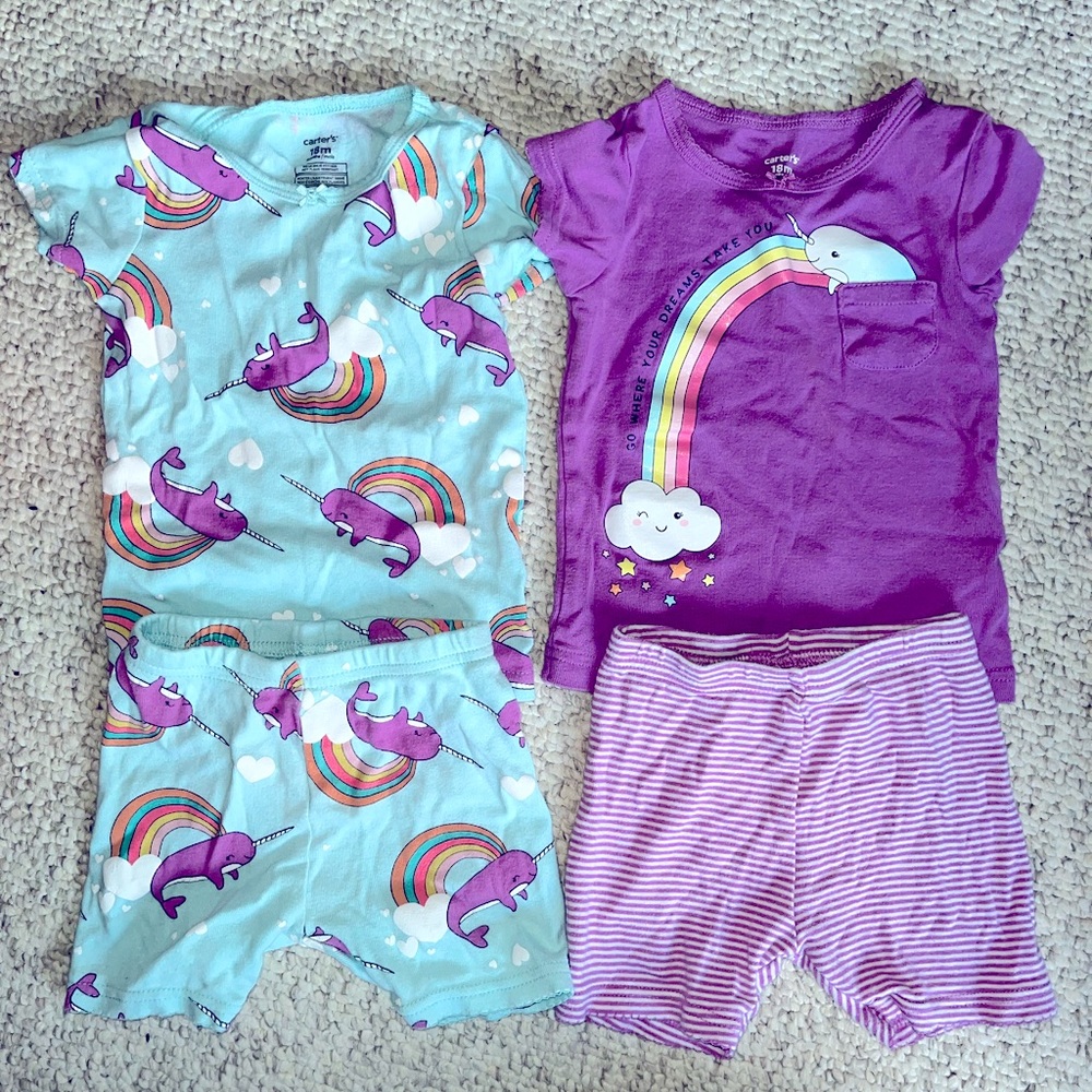 2 Matching Pajamas with Narwhal theme. (Size 18 month)